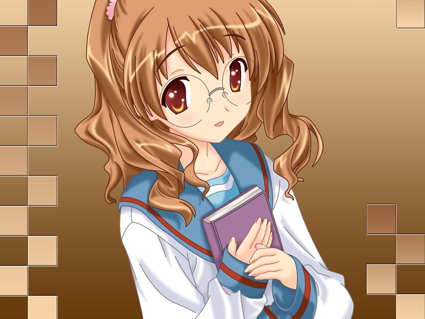 Anime Kawaii Woman With Glasses Reading Book Background, Kawaii