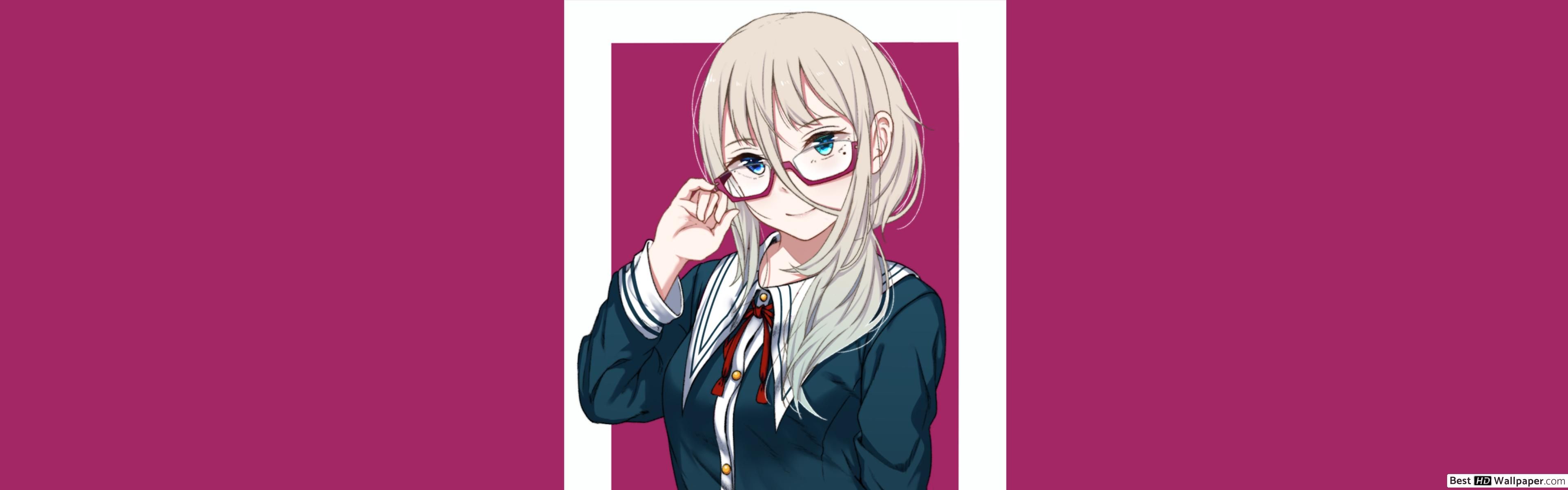 Cute school white haired girl in glasses HD wallpaper download