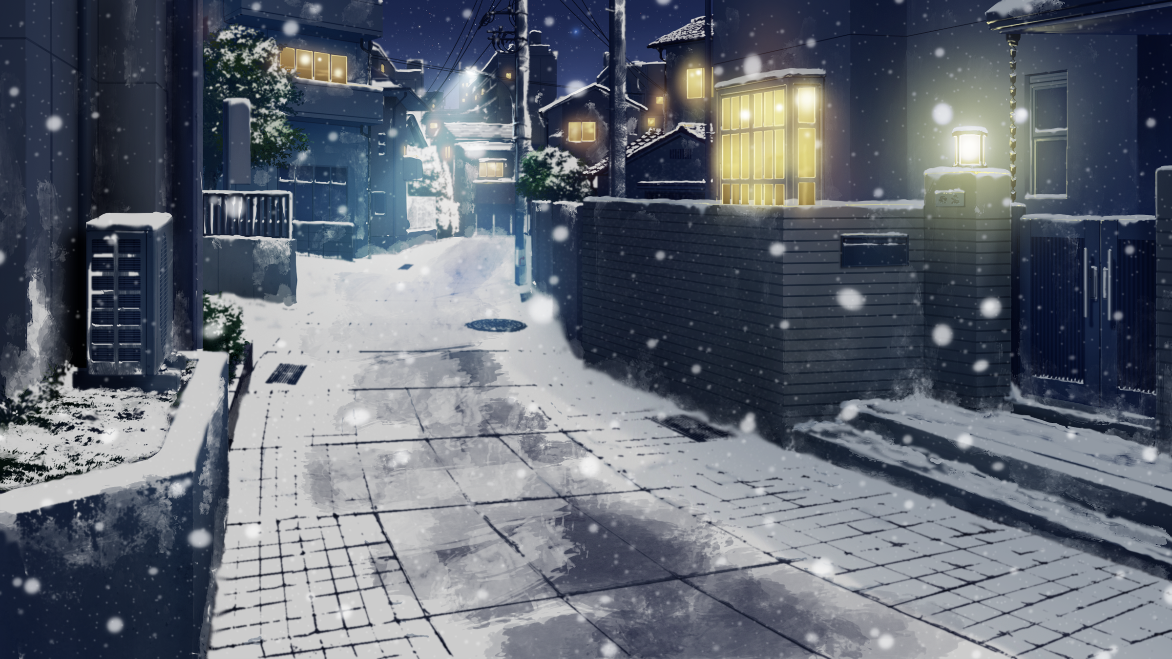 #snow, #city, #night, #Japan, #anime, #Makoto Shinkai, #artwork wallpaper. Mocah.org HD Desktop Wallpaper