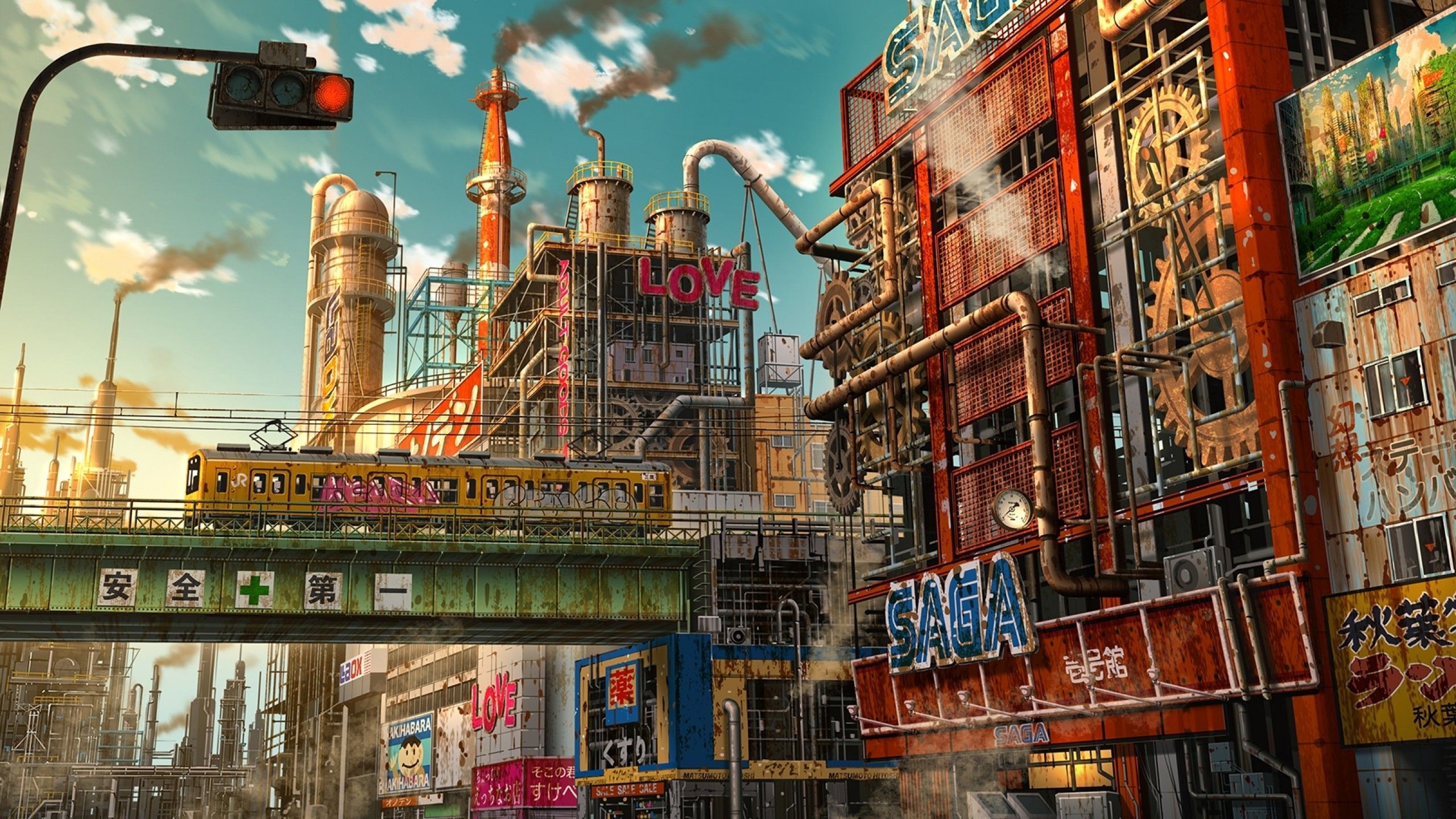 Download 2560x1440 Futuristic Anime City, Apocalypse, Ruins, Tokyo, Japan, Train, Industrial Wallpaper for iMac 27 inch