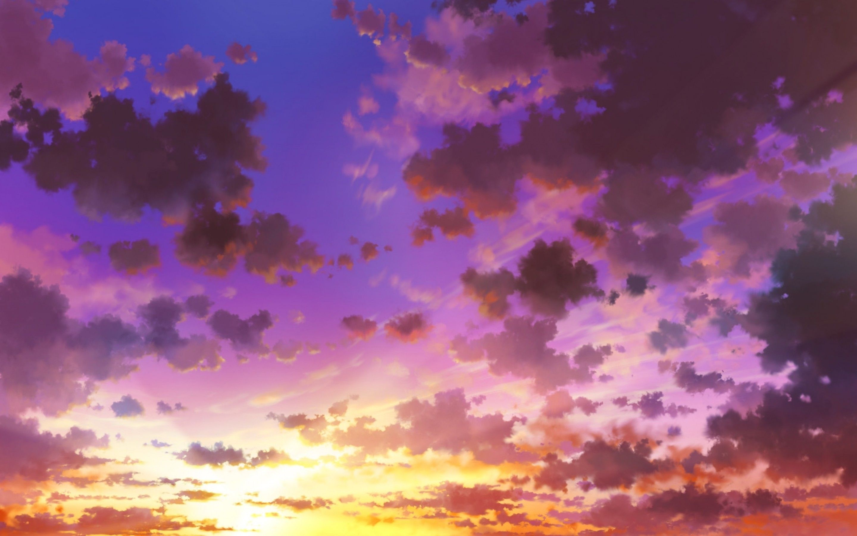 Download 2880x1800 Anime Sky, Sunset, Clouds Wallpaper
