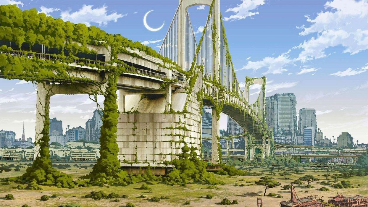 Apocalyptic Fantasy Art Artwork Nature Cities Anime Japan