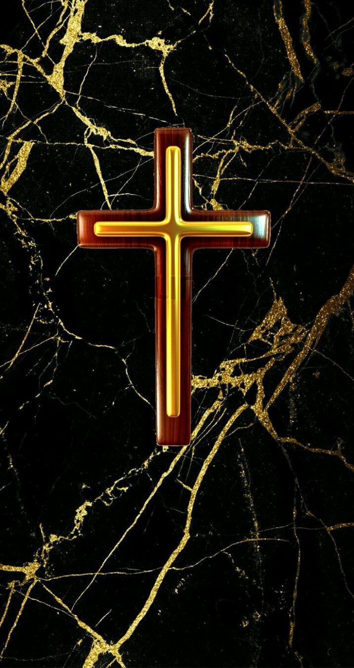 Small gold cross on gold marble iPhone wallpaper. Gold wallpaper