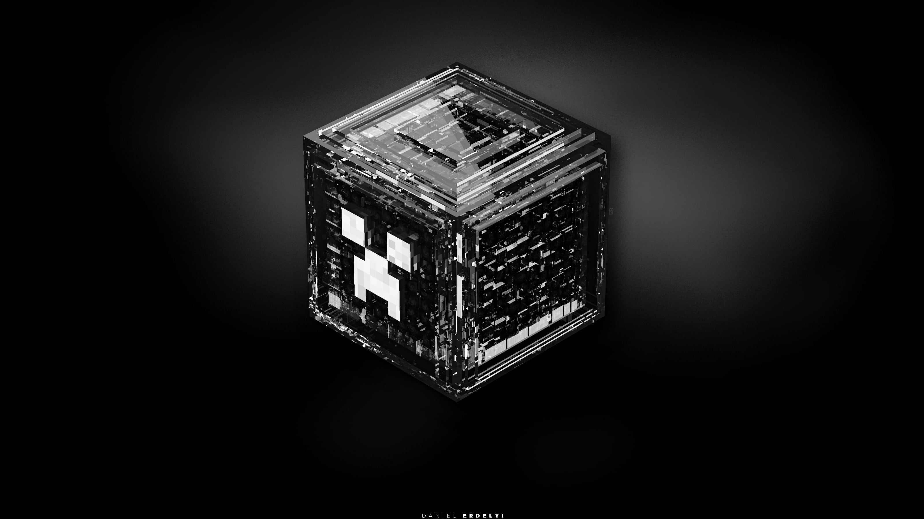 Black cube illustration, Minecraft, creeper, green HD wallpaper