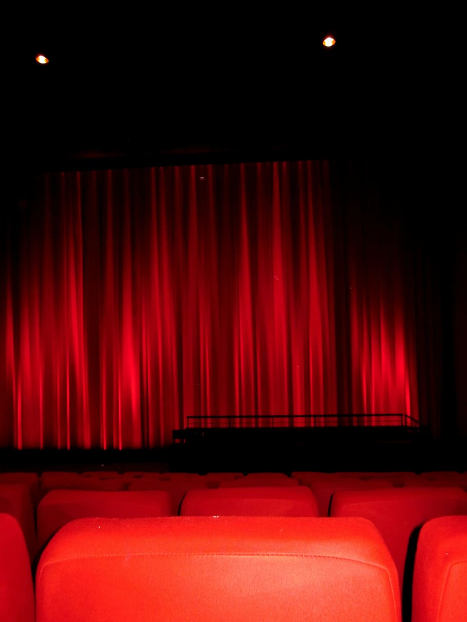 HD wallpaper: red chair in front of stage, cinema, cinema seating