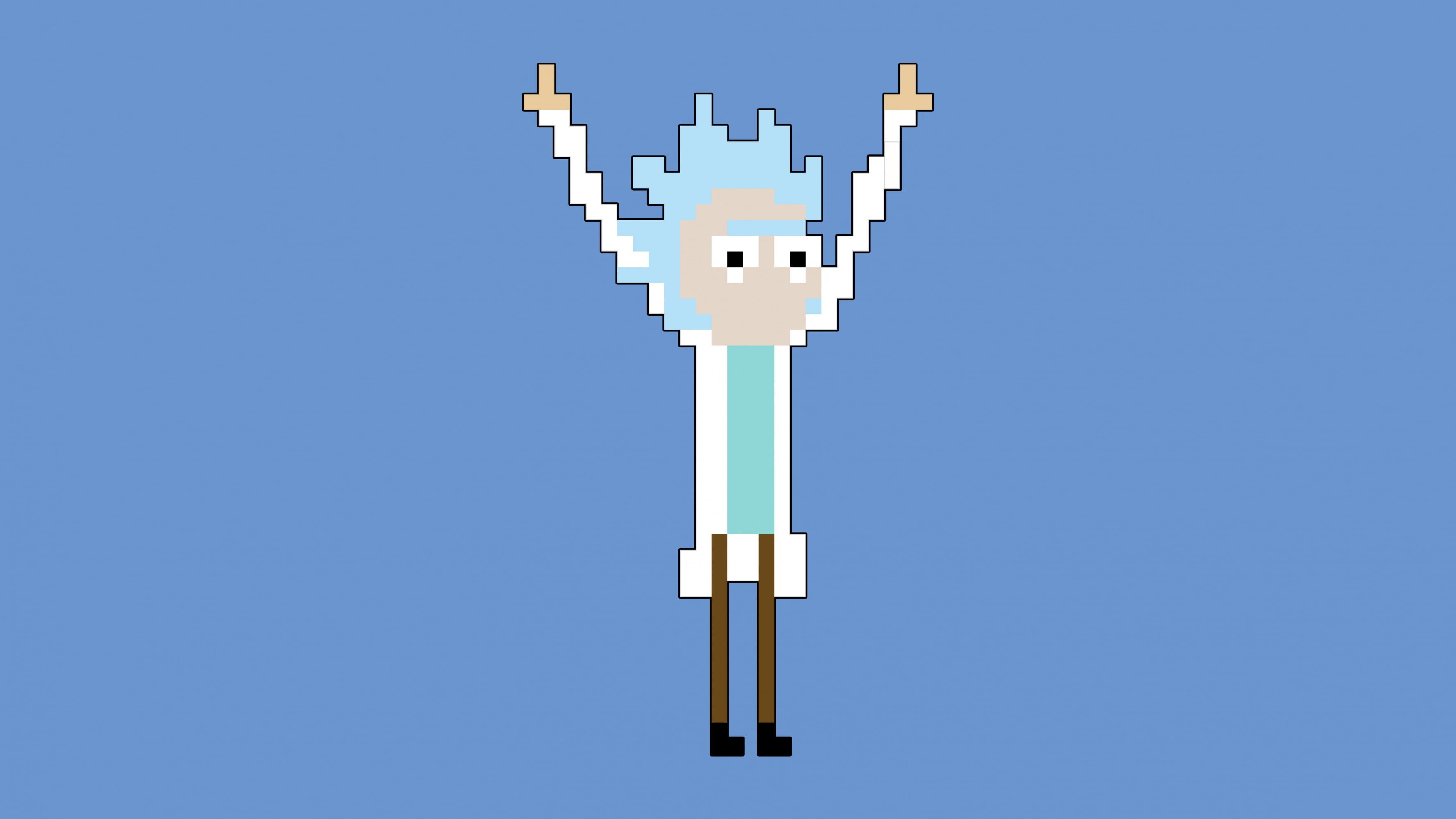 Morty pixel art, pixels, minimalism, Rick and Morty, blue