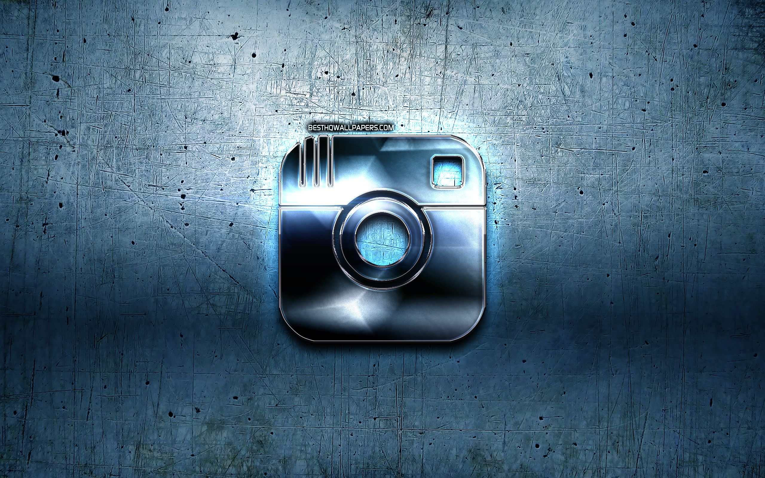 Download wallpaper Instagram metal logo, blue metal background