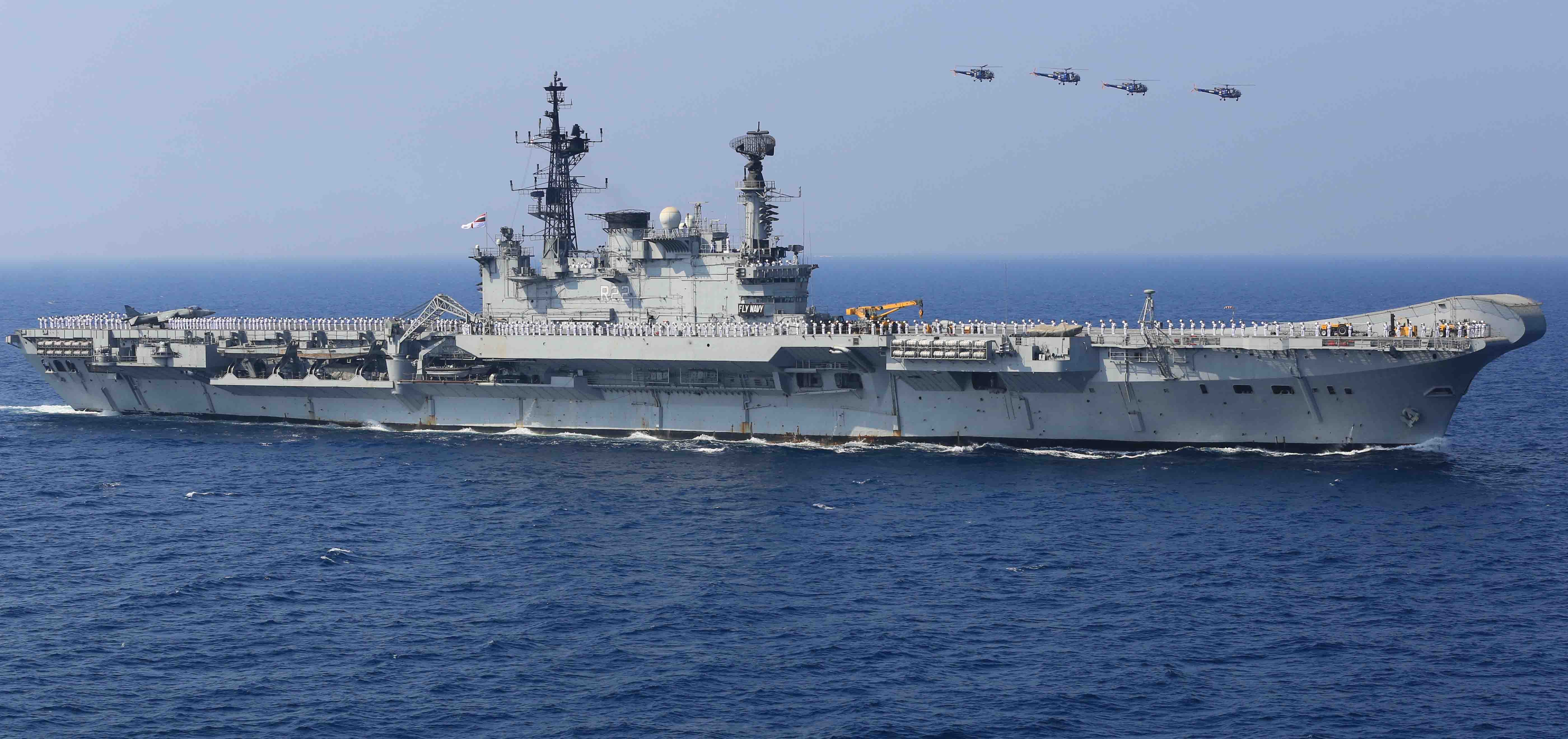 INS Viraat, One Of Indian Navy's Two Carrier Task Forces, Deployed At Sea During TROPEX 2015 Testing Network Centric Operations And Large Scale Op Logistics Capability [5600x2640]