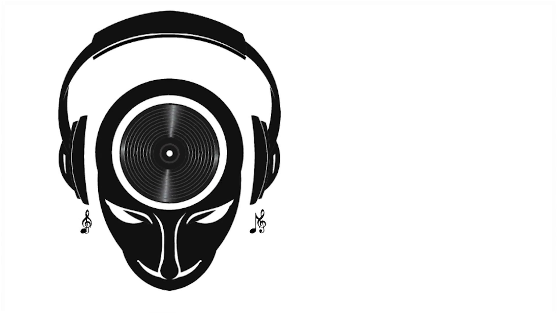 DJ Man with Head Vinyl, Headphones and Music Notes. Video Logo