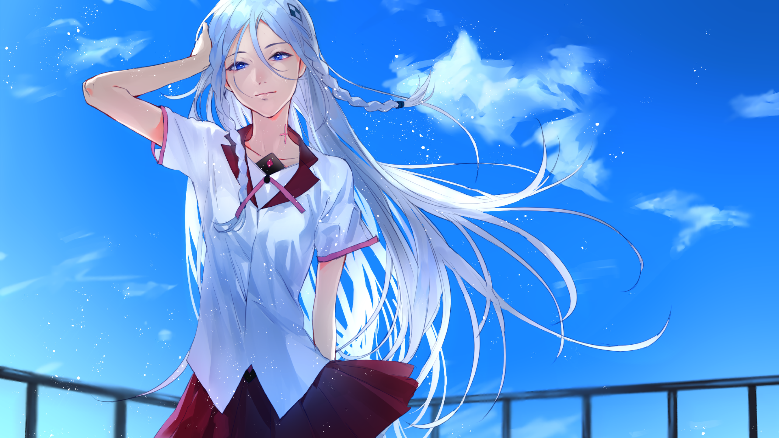 Download 2560x1440 Anime Girl, White Hair, School Uniform, School