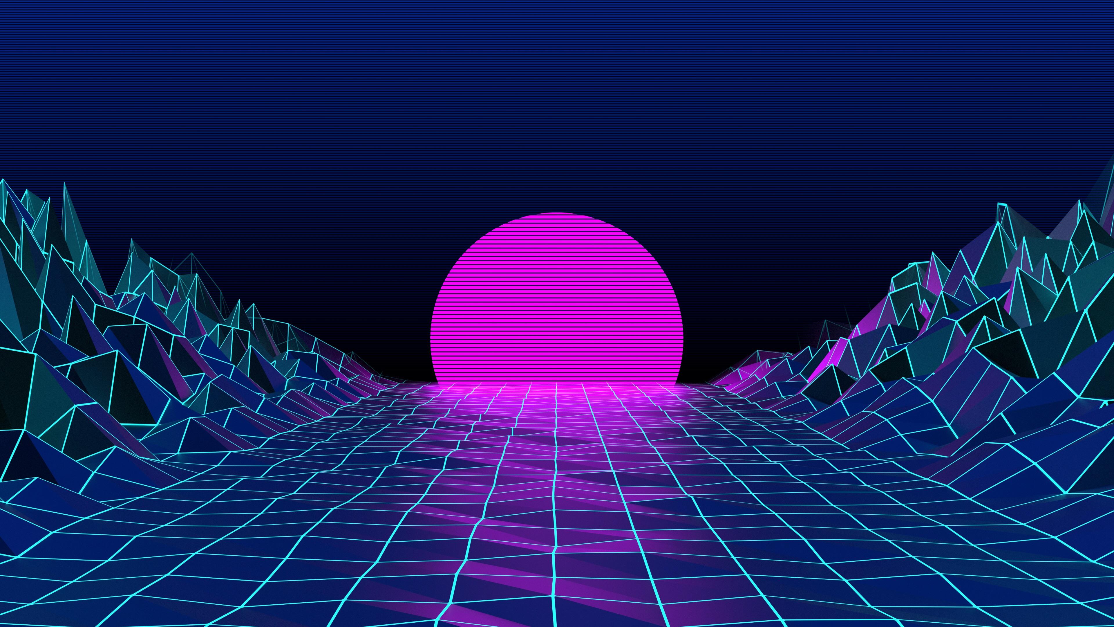 Retrowave Sunrise, HD Abstract, 4k Wallpaper, Image, Background
