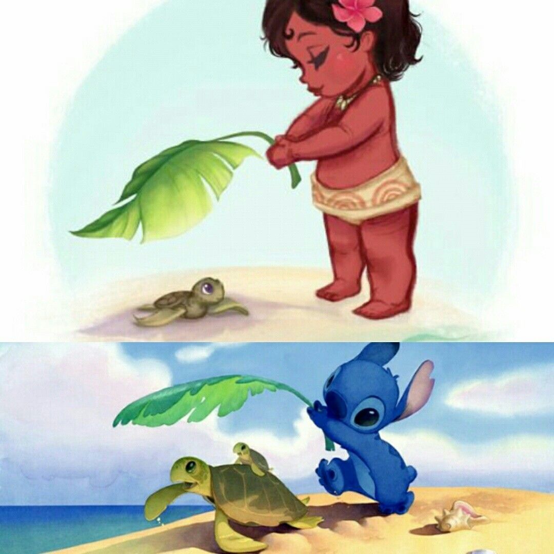 I found another easter egg! Stich and Moana both shading a turtle