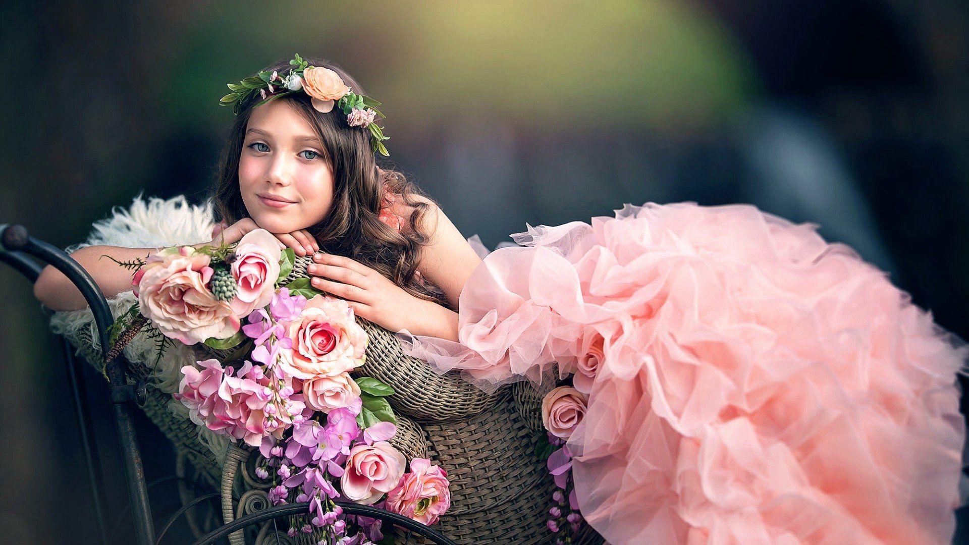 Pretty Girl with Flowers HD Wallpaper