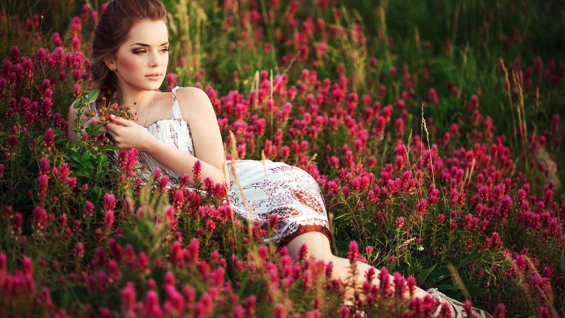 Girl in Flower Field HD Wallpaper. Background Imagex1080