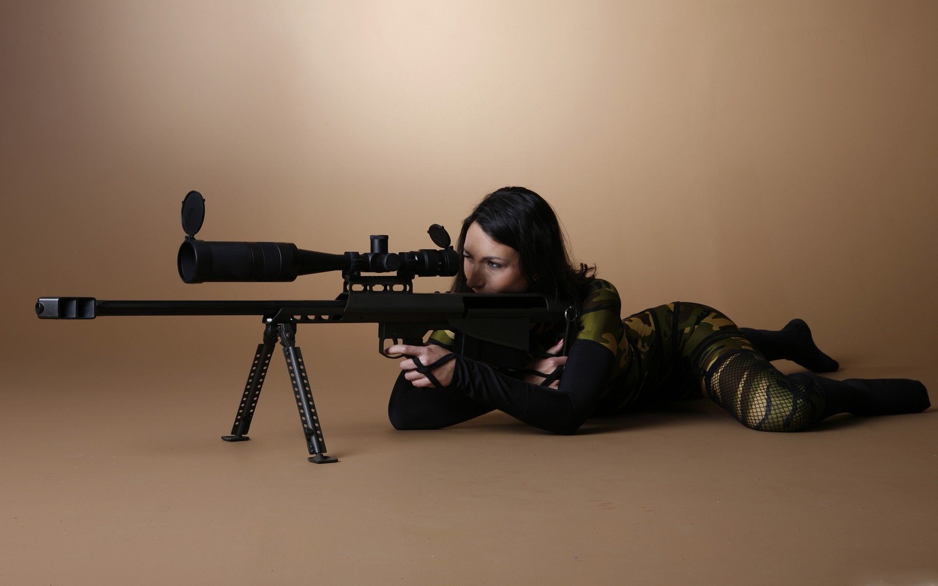 weapon, Women, Sniper Rifle, Dark Hair Wallpaper HD / Desktop