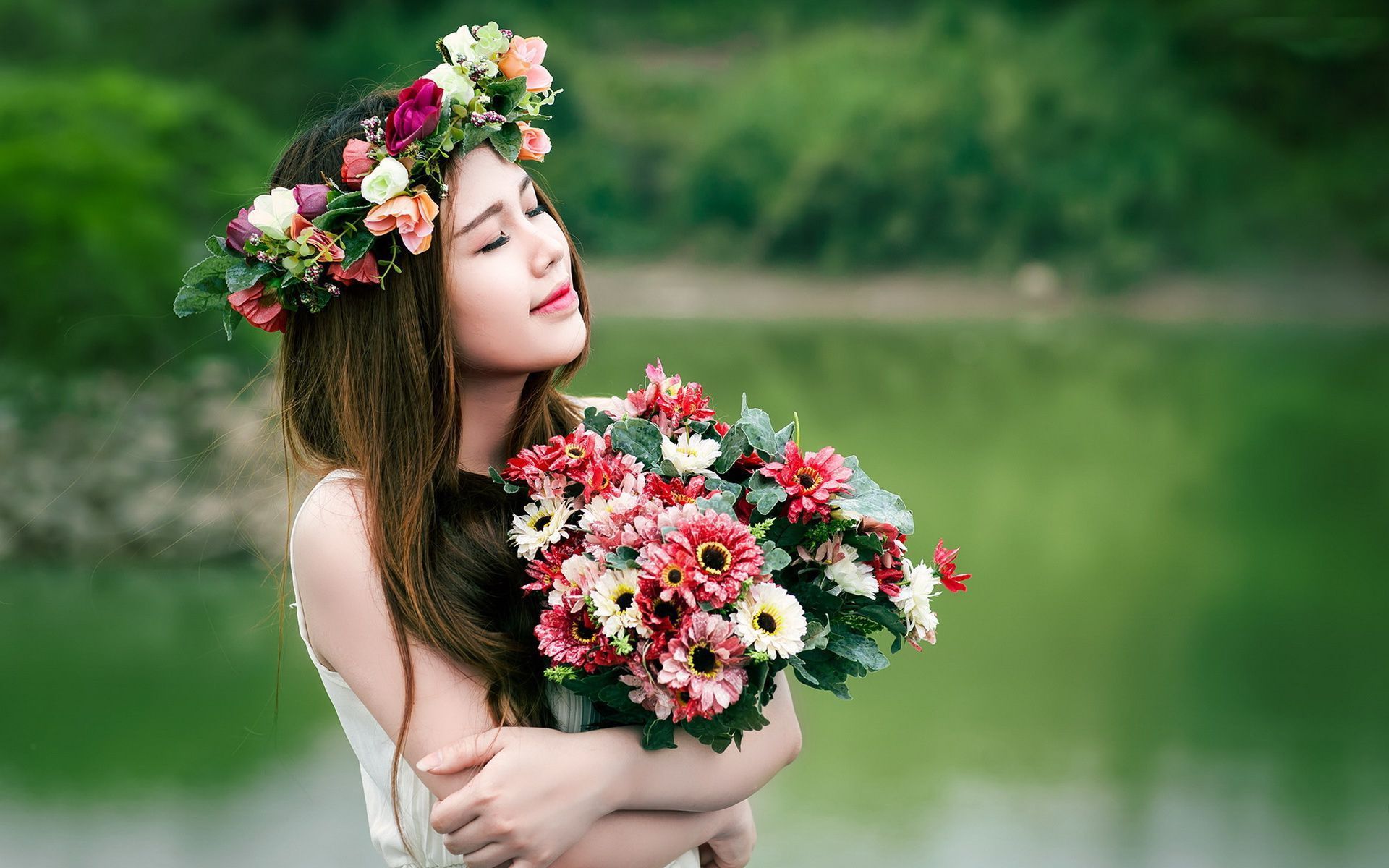 Free photo: Girls with Flowers, Woman, Teen