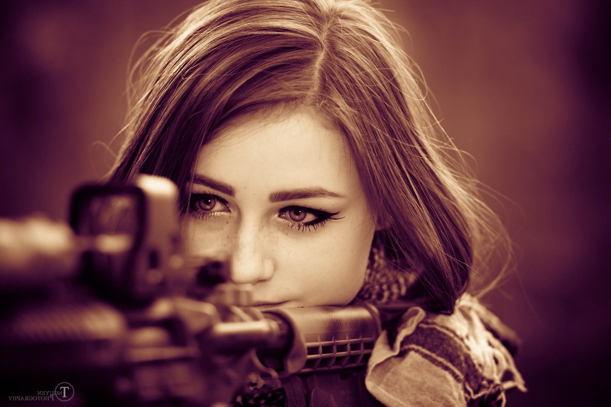brunette, Soldier, Weapon, Scopes, Women Wallpaper HD / Desktop and Mobile Background