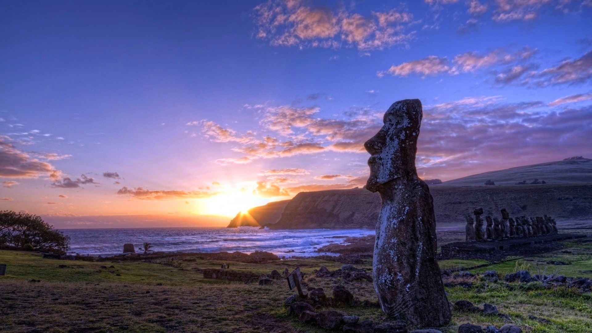 sky, beach, Easter Island, hills, cliff, beautiful, sea, enigma