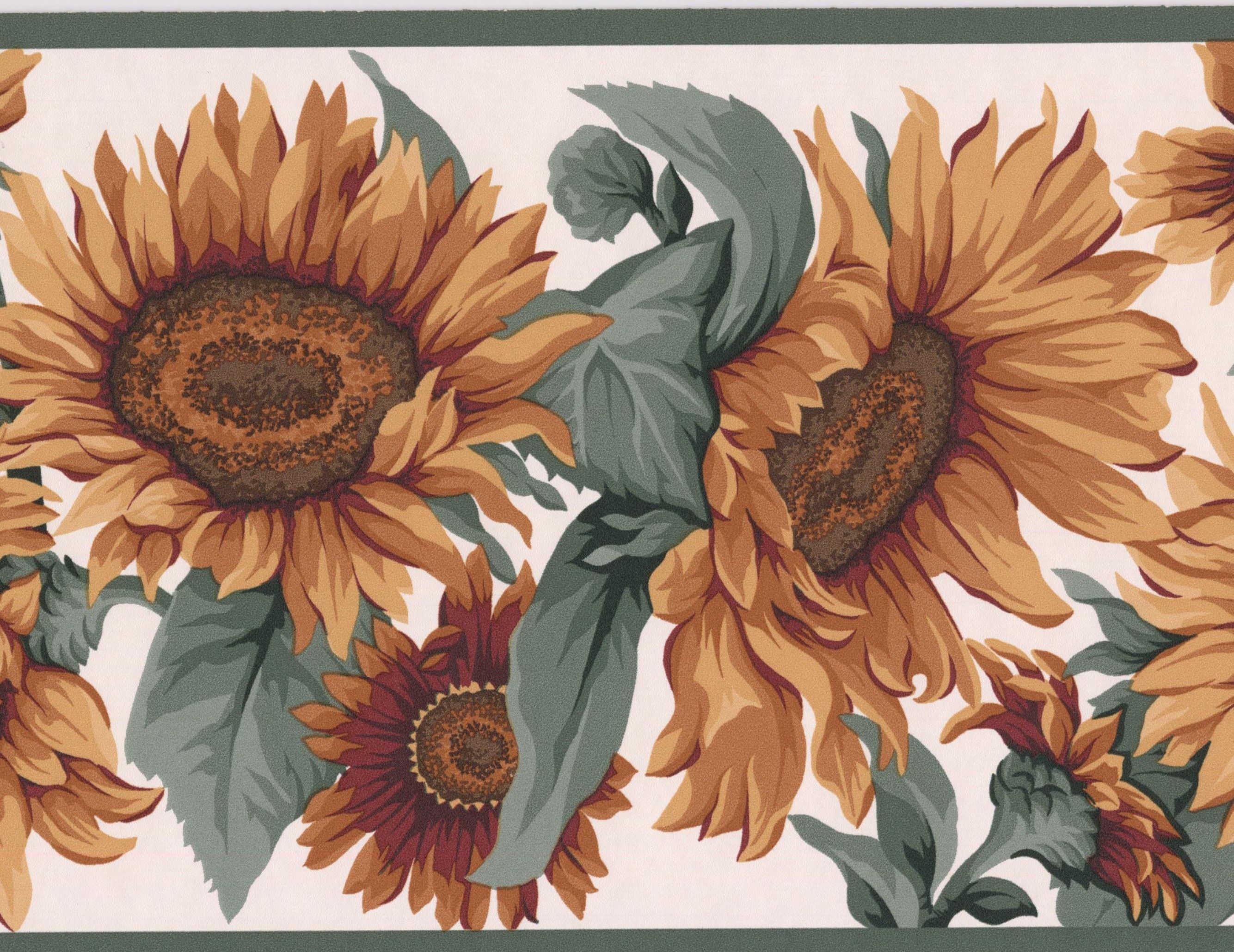 Retro Art Sunflowers Floral Modern Wallpaper Border