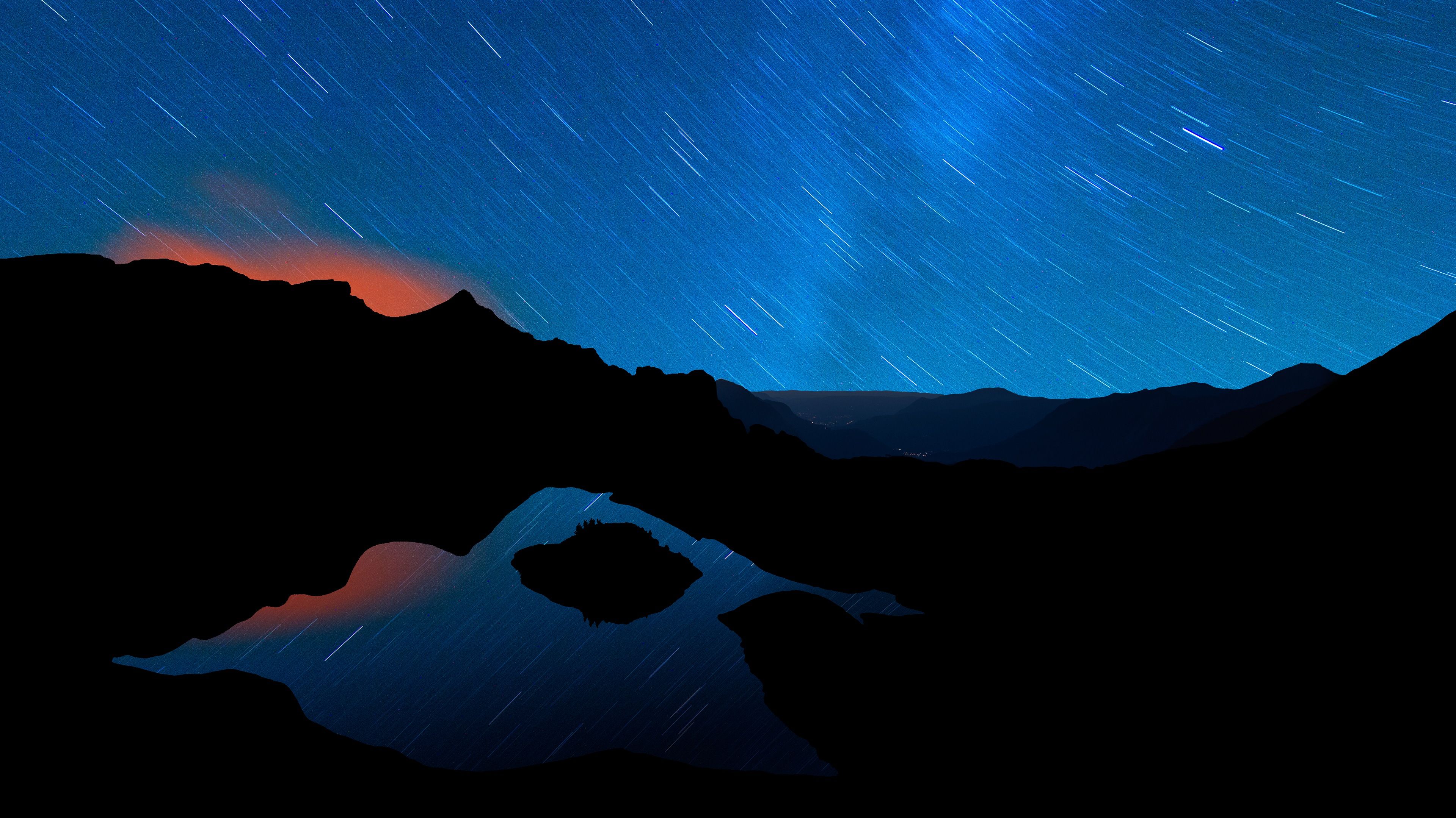 Mountain Lake Star Trails Reflection 4K Ultra HD Desktop Wallpaper