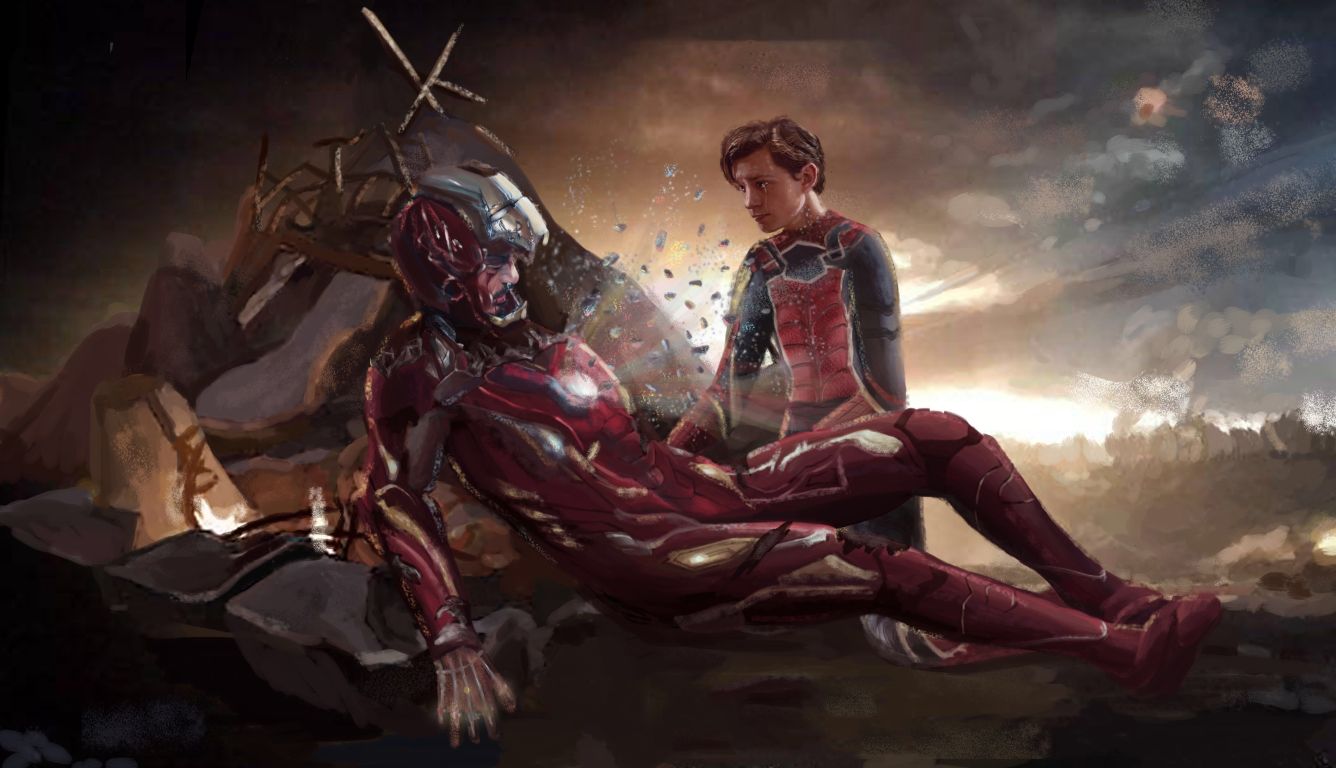 Iron Man and Spiderman Last Scene Art HD Laptop Wallpaper