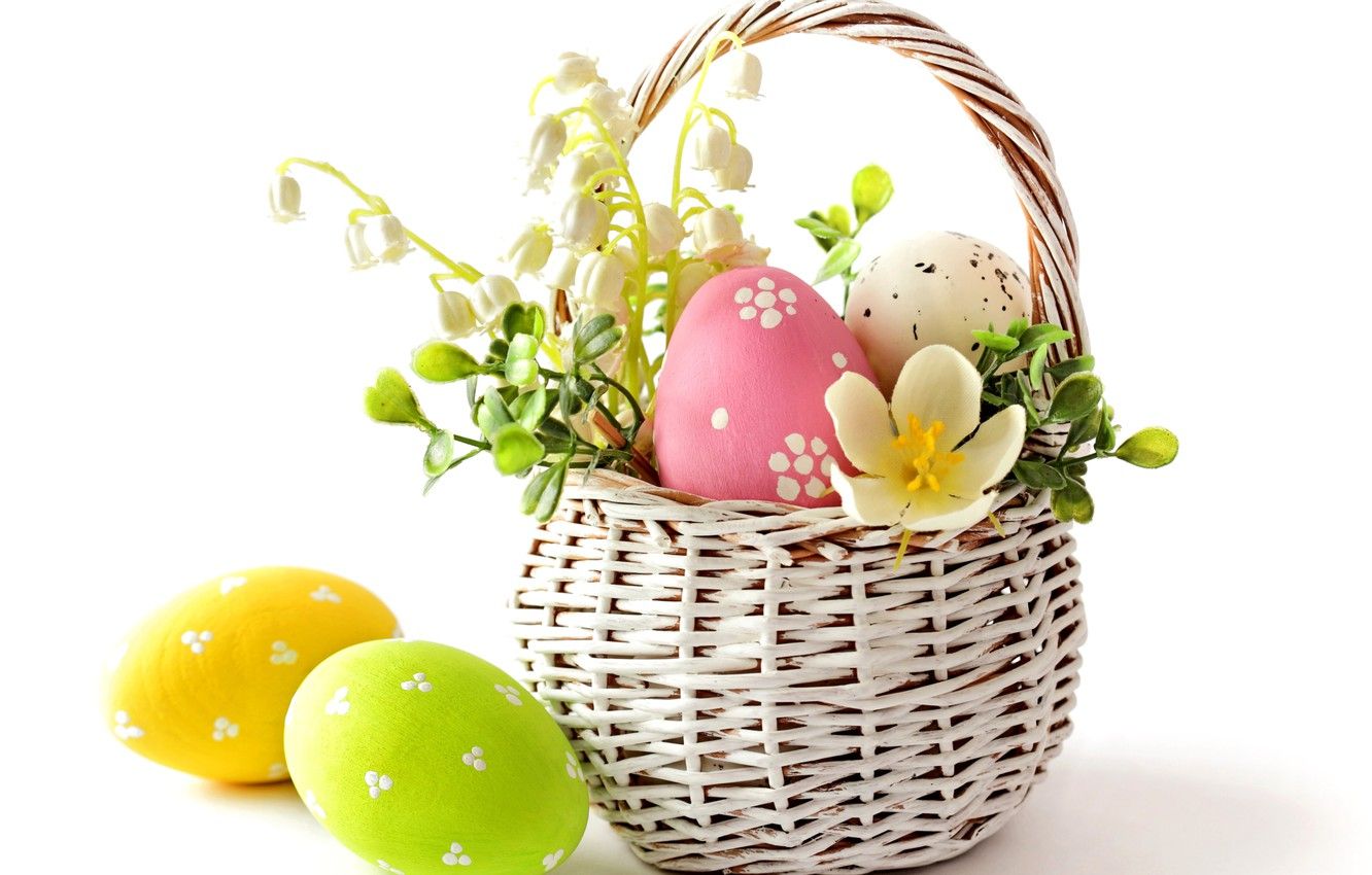 Wallpaper flower, eggs, spring, Easter, basket image for desktop