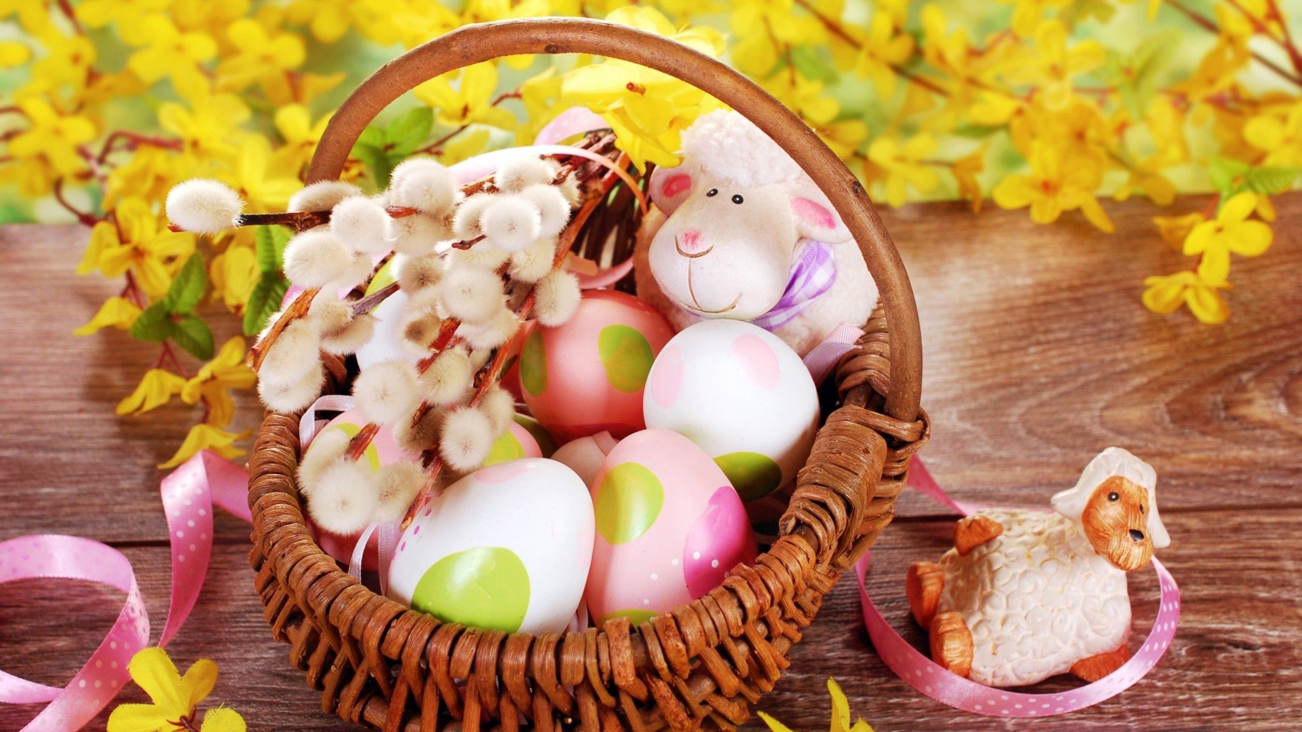 Holidays Easter Basket Eggs And Sheep Wallpaper