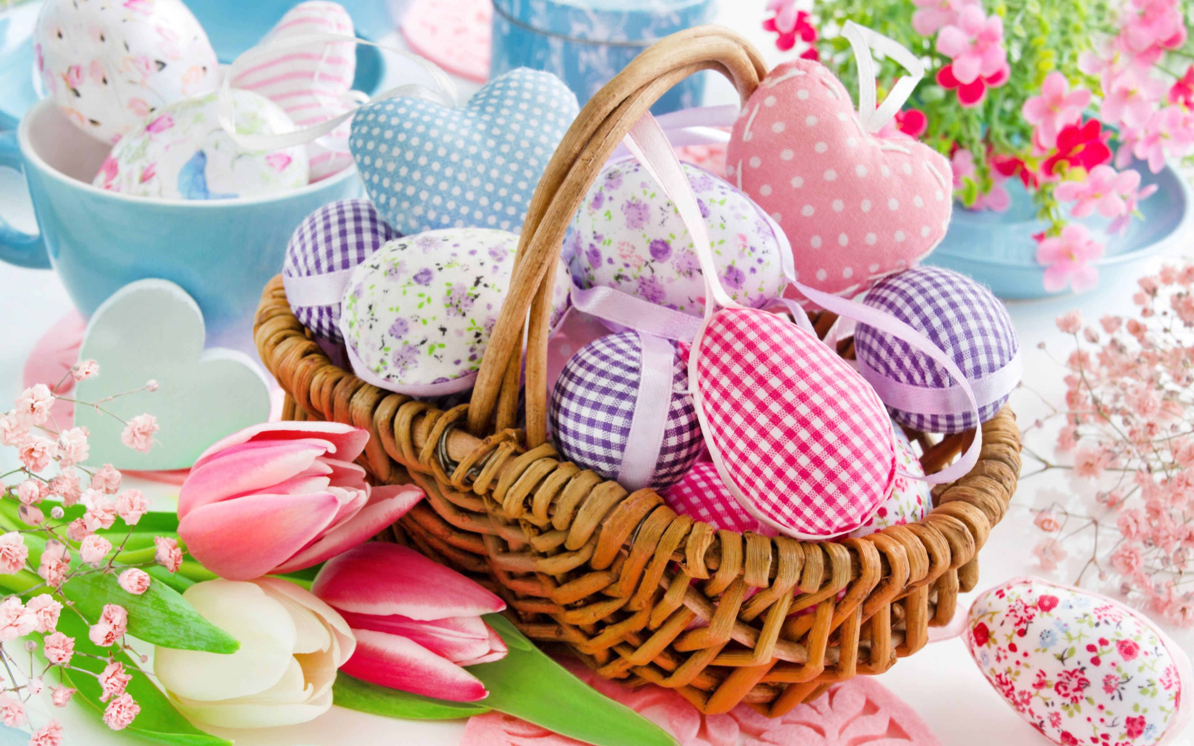 Download wallpaper 4k, Easter basket, Happy Easter, easter eggs, easter decoration, Easter for desktop with resolution 3840x2400. High Quality HD picture wallpaper