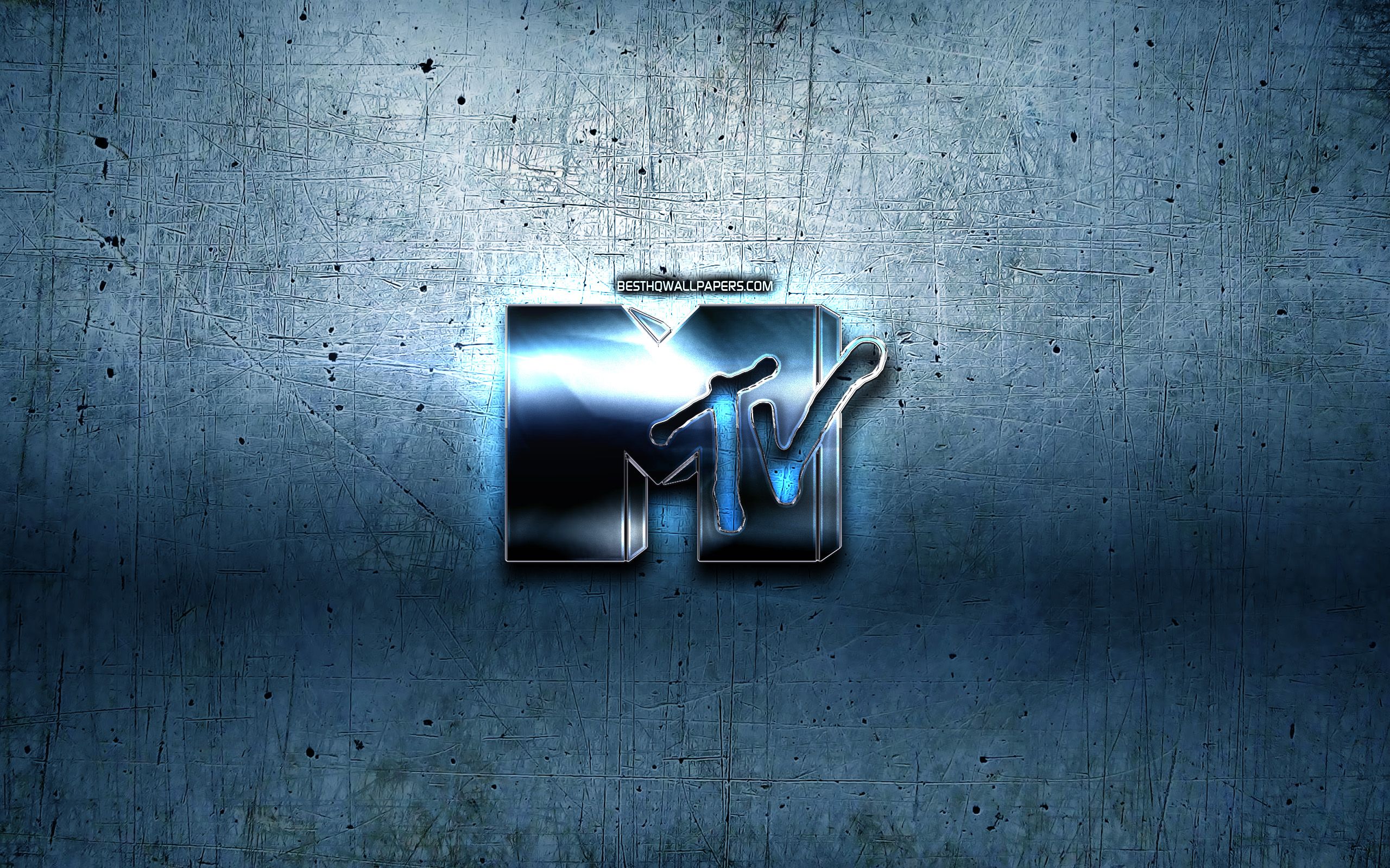 Download wallpaper MTV glitter logo, creative, blue metal