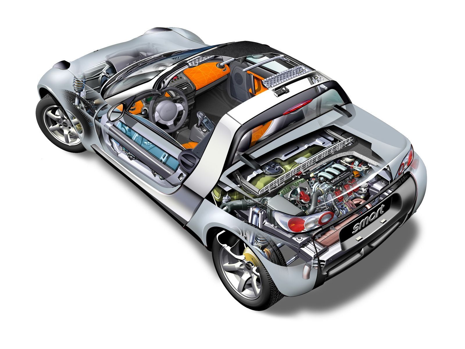 Smart Roadster cutaway cars technical cutaway wallpaper