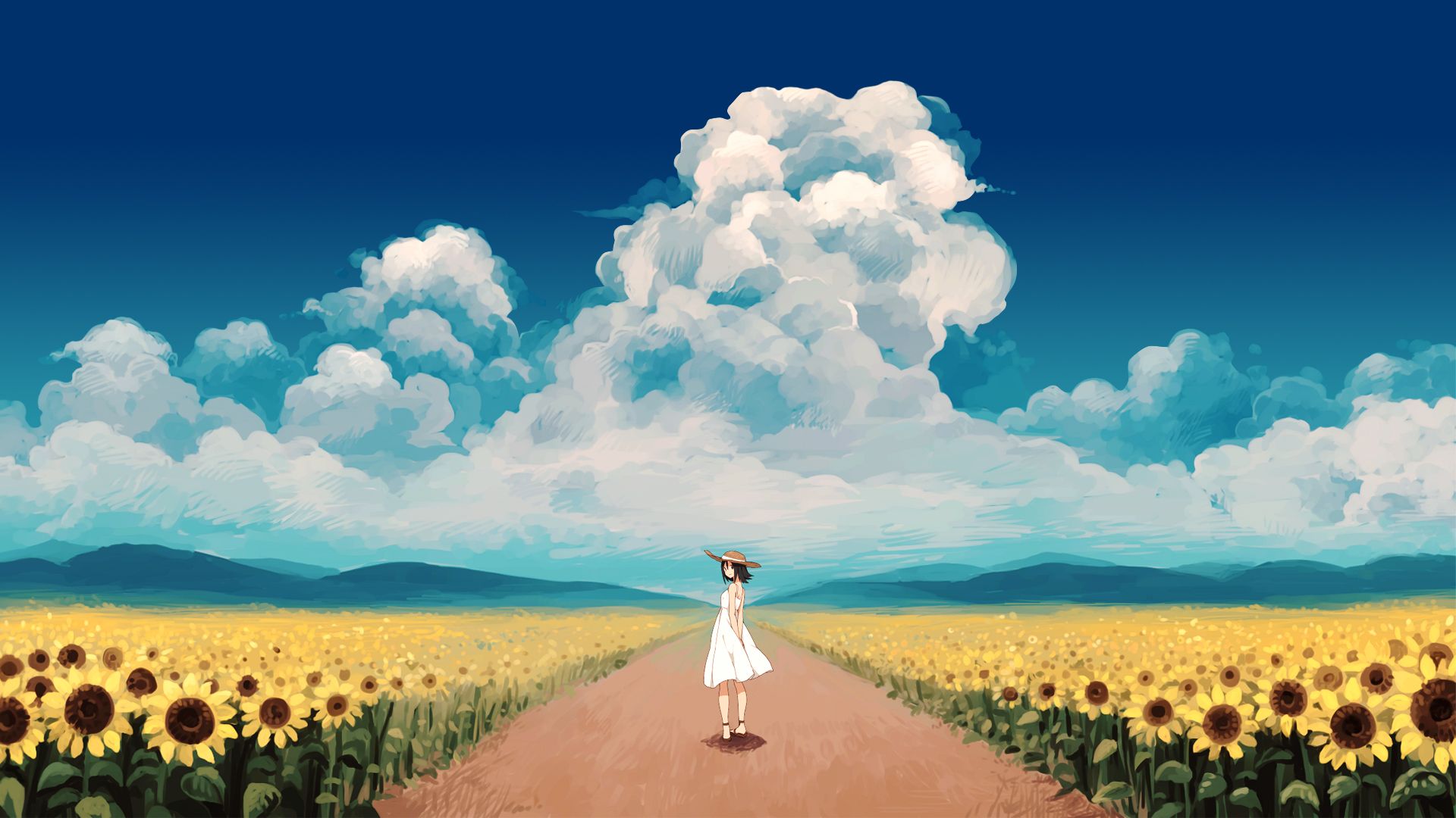 Anime Girl And Sunflower Fields HD Wallpaperx1080