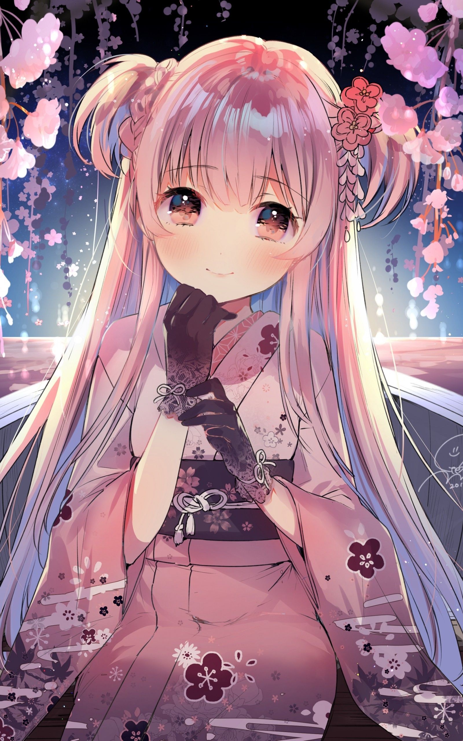 Download 1600x2560 Anime Girl, Long Hair, Kimono, Moe, Cute