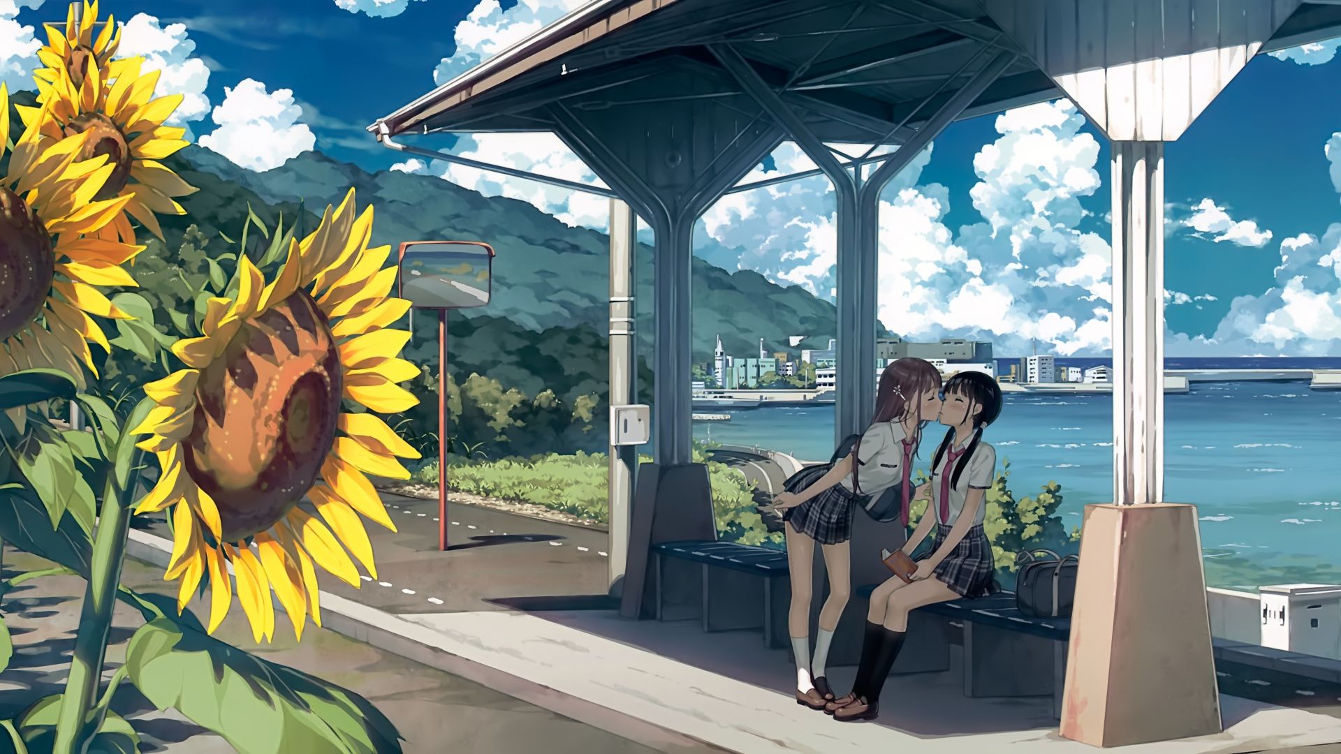 Wallpaper Anime Girls, Kiss, Friends, Original, 4k, HD