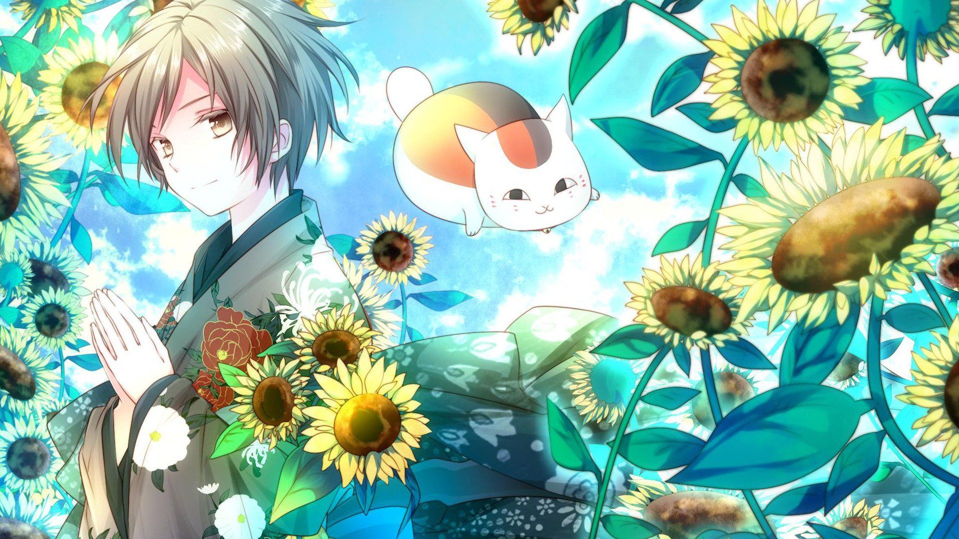 anime, Cat, Boy, Sunflower, Summer Wallpaper HD / Desktop