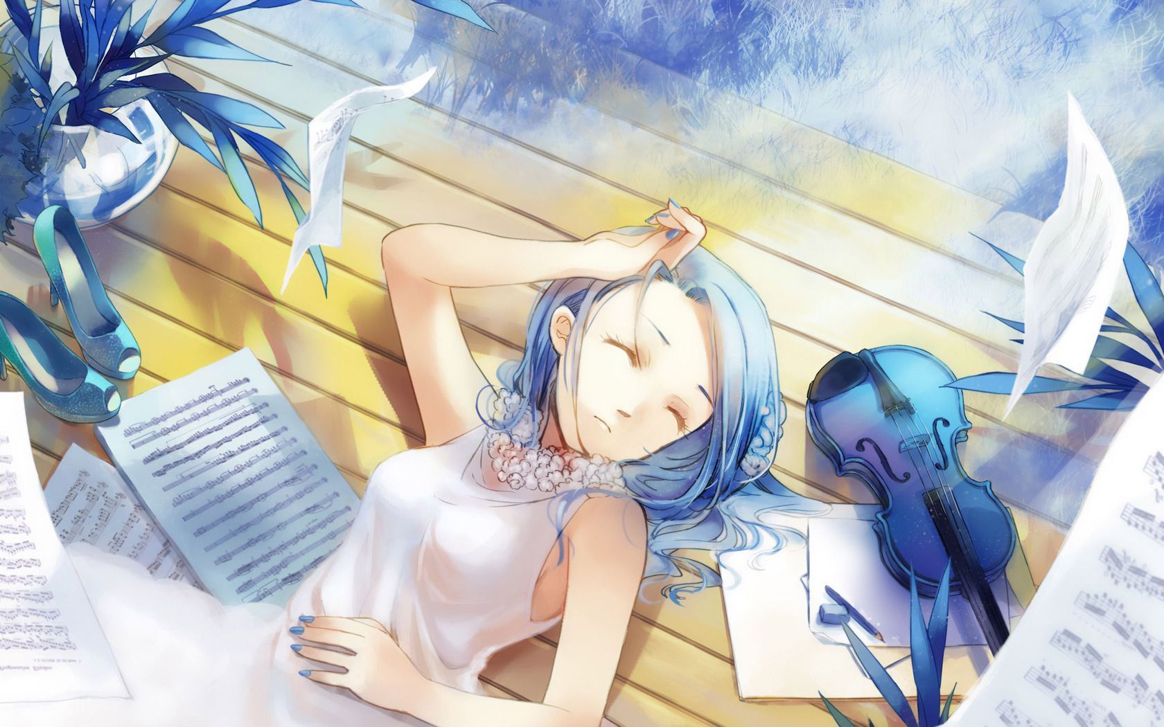 Tired girl with violin wallpaper. Anime, Anime music, Anime image