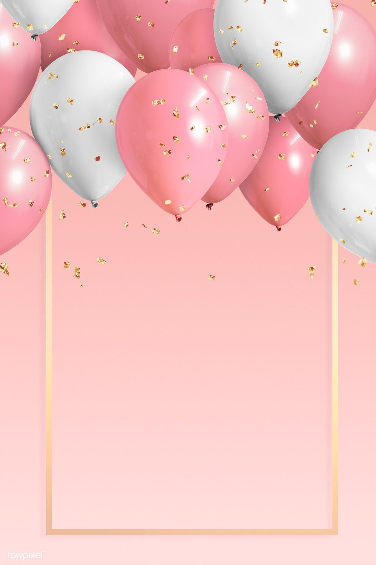 Download premium illustration of Golden frame balloons on a pink