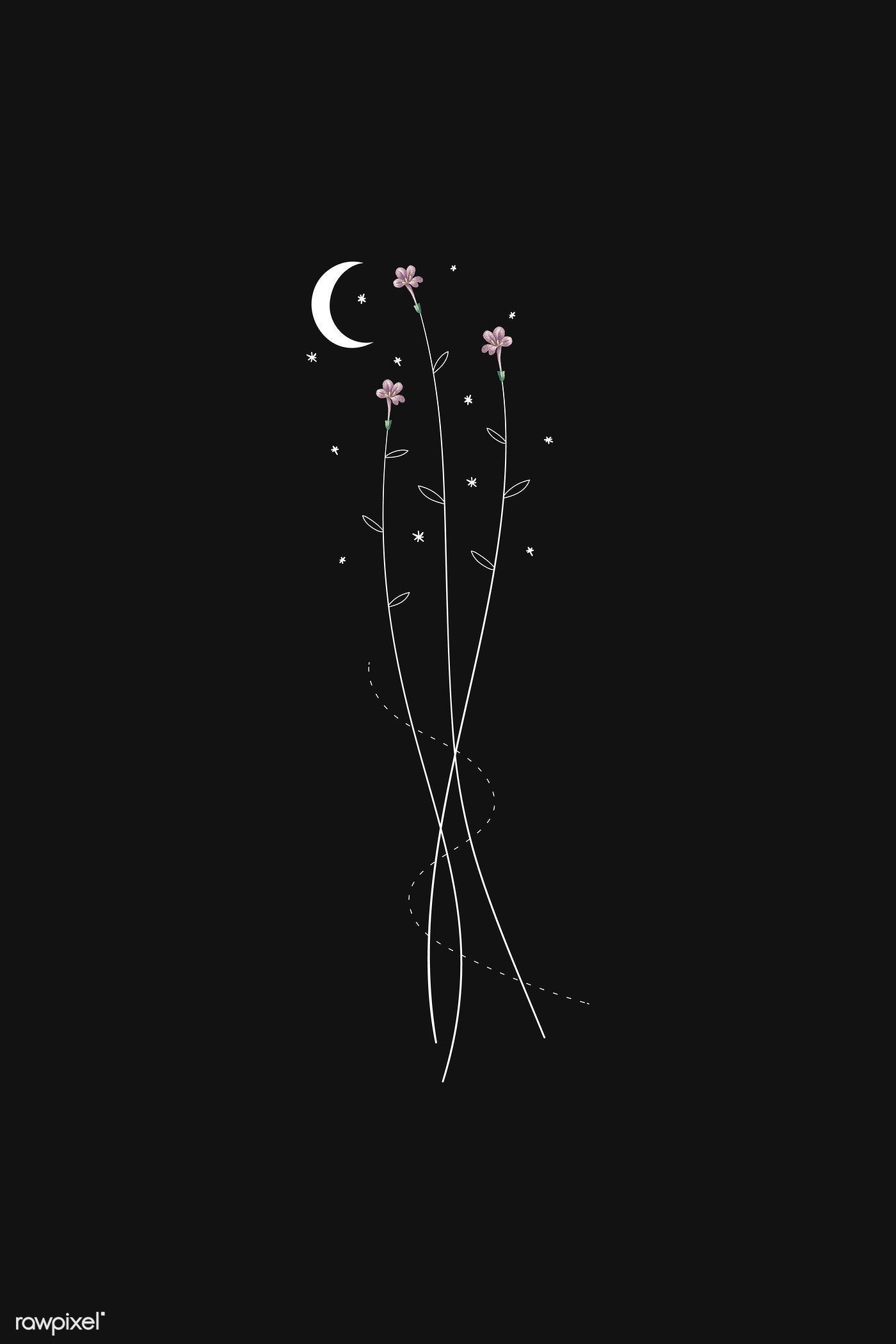 Download premium vector of Flowers and a moon on a black