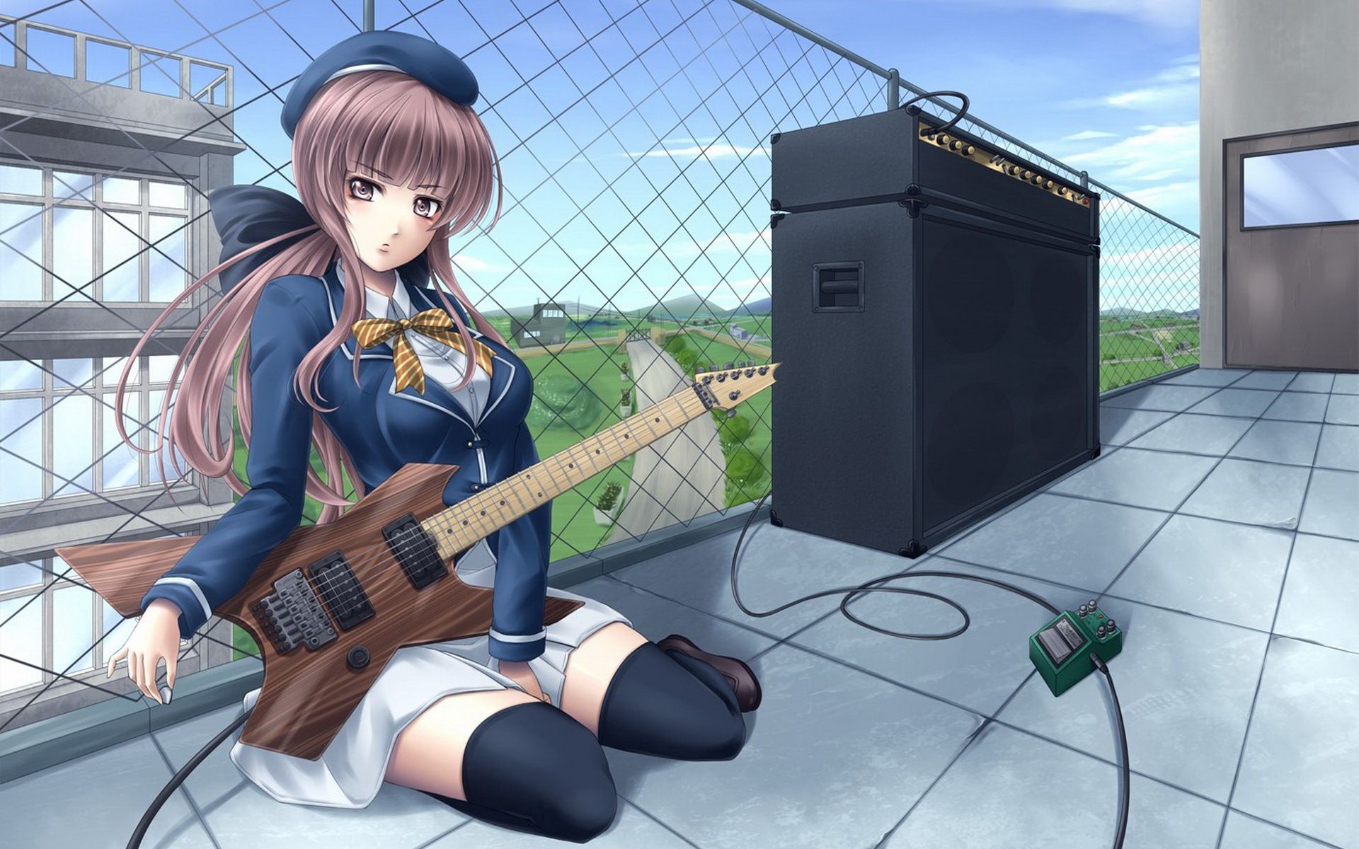 Music guitar anime girl HD wallpaper Wallpaper