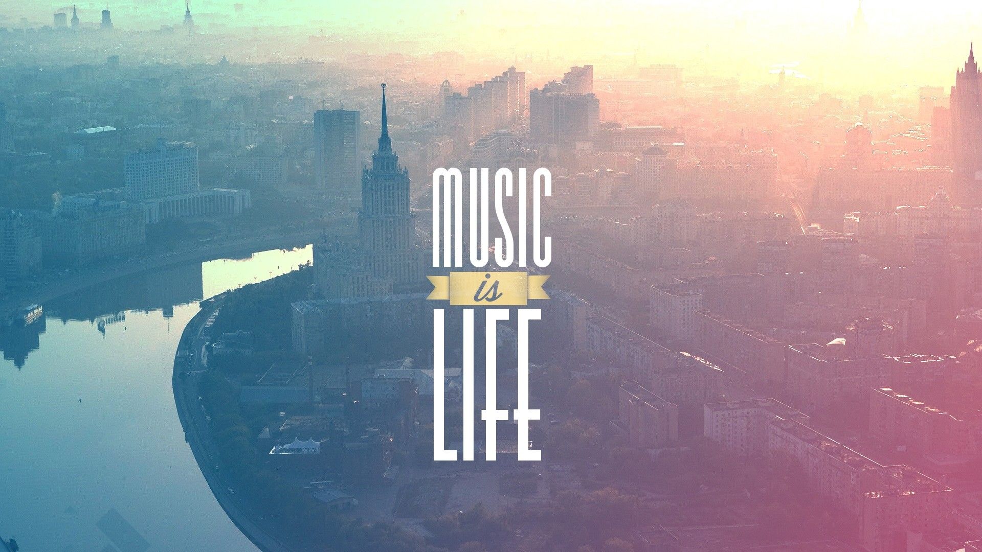 Download 1920x1080 Tumblr, City, River, Music is Life wallpaper