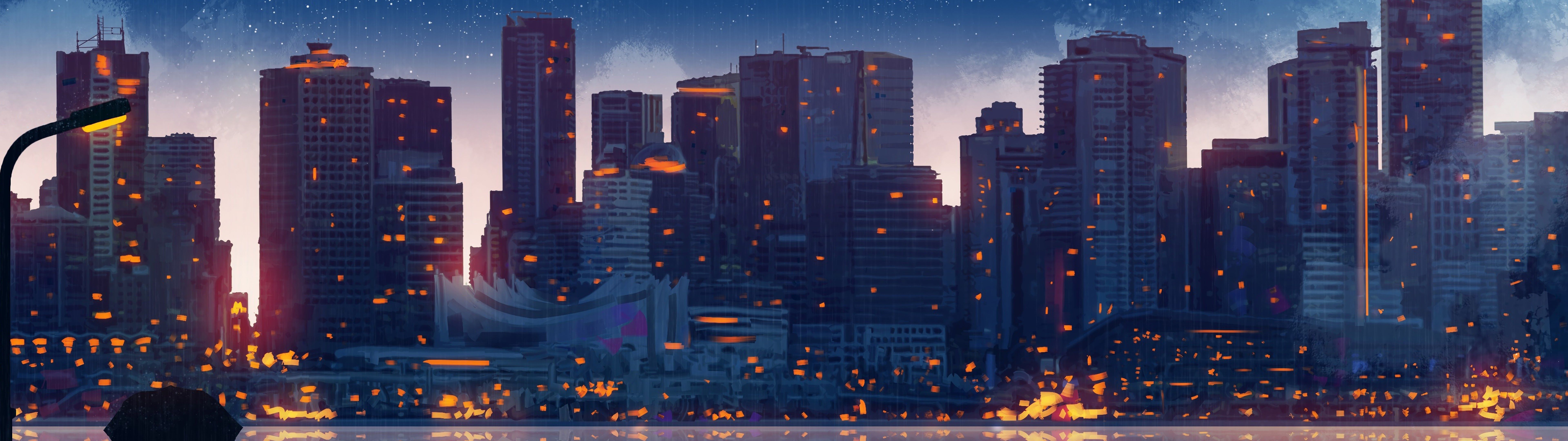 Anime Scenery City Buildings Silhouette 8K Wallpaper