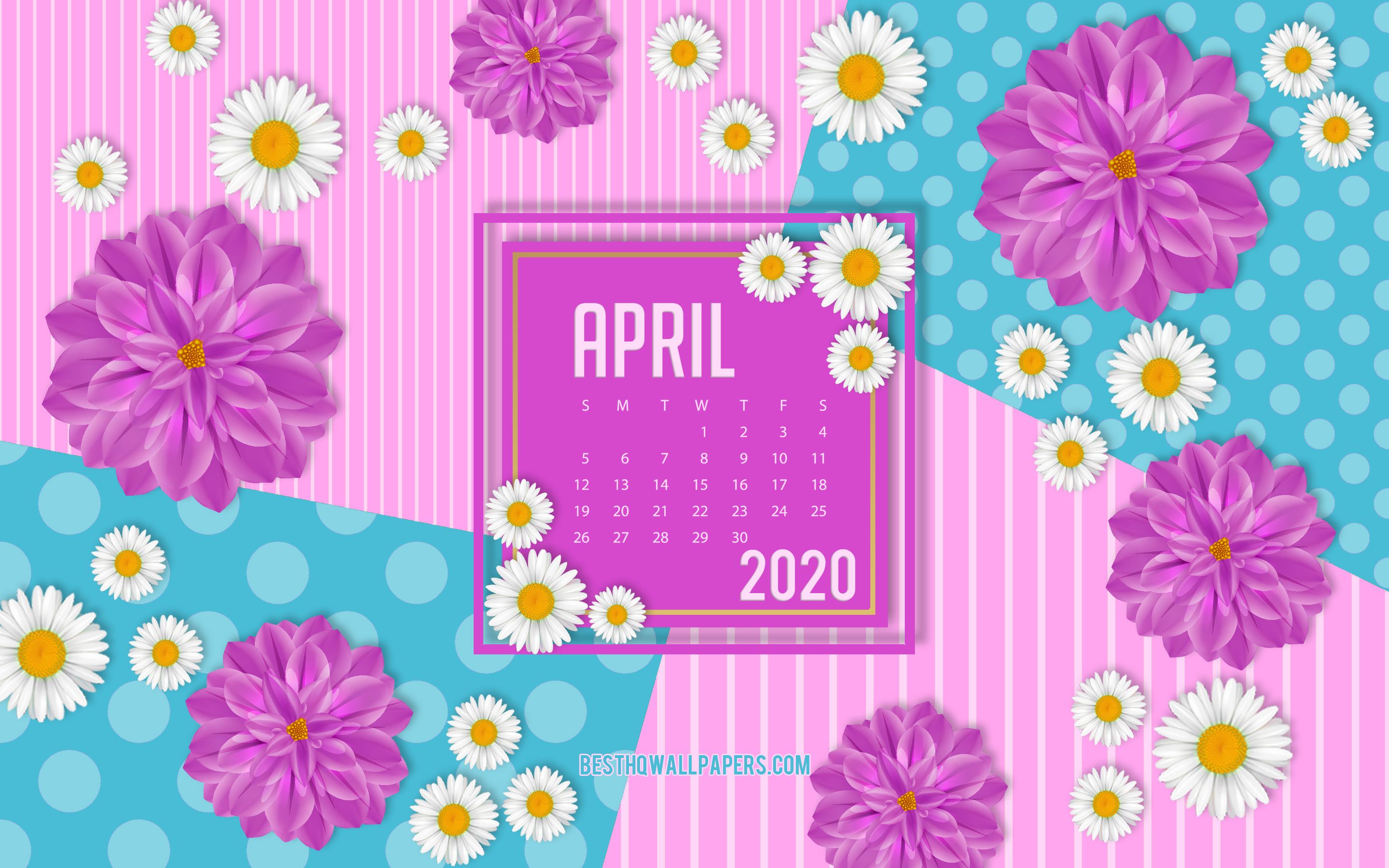 Download wallpaper 2020 April Calendar, pink spring background