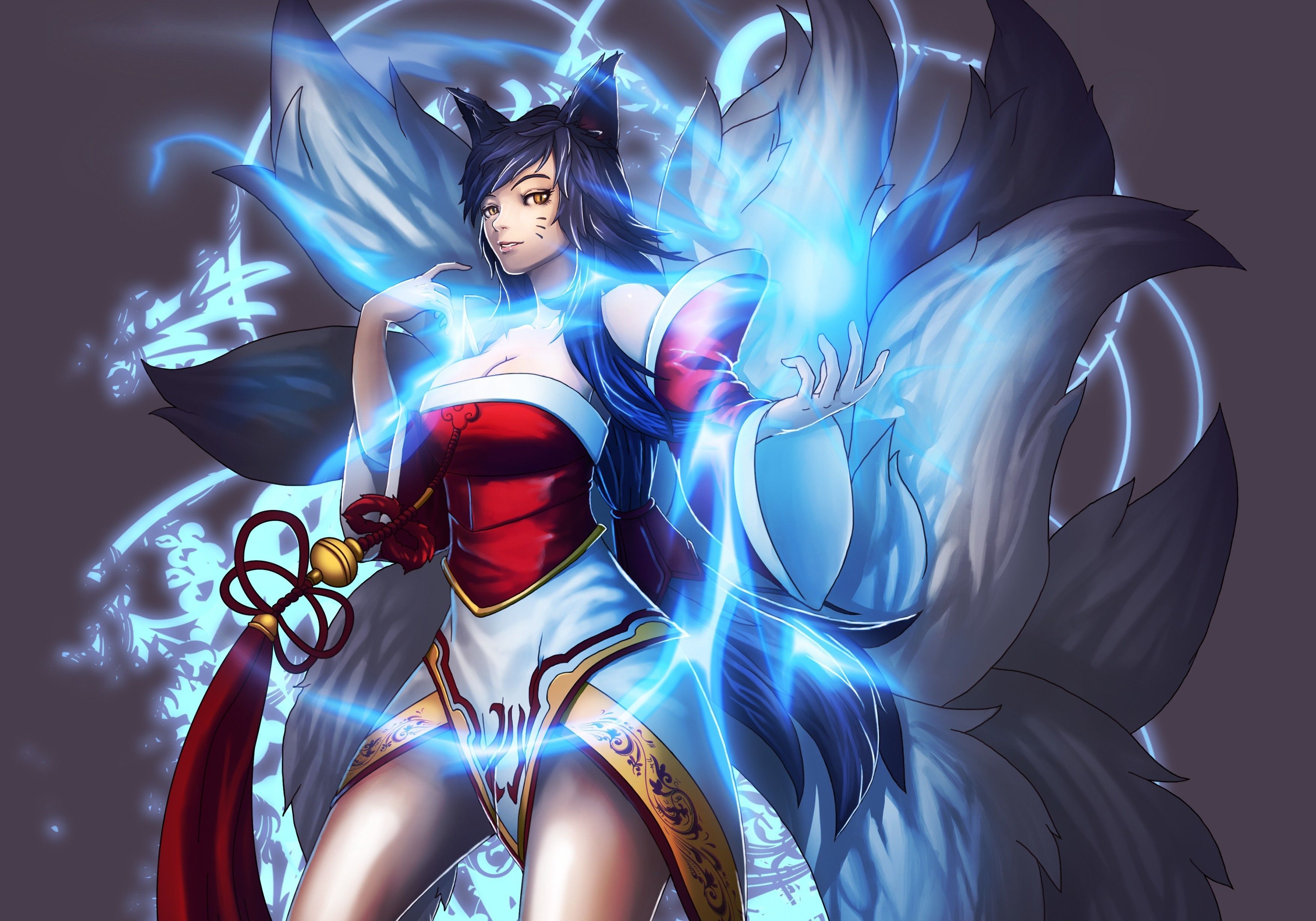 League of Legends Ahri Magic Tail Game Girl Fantasy wallpaper