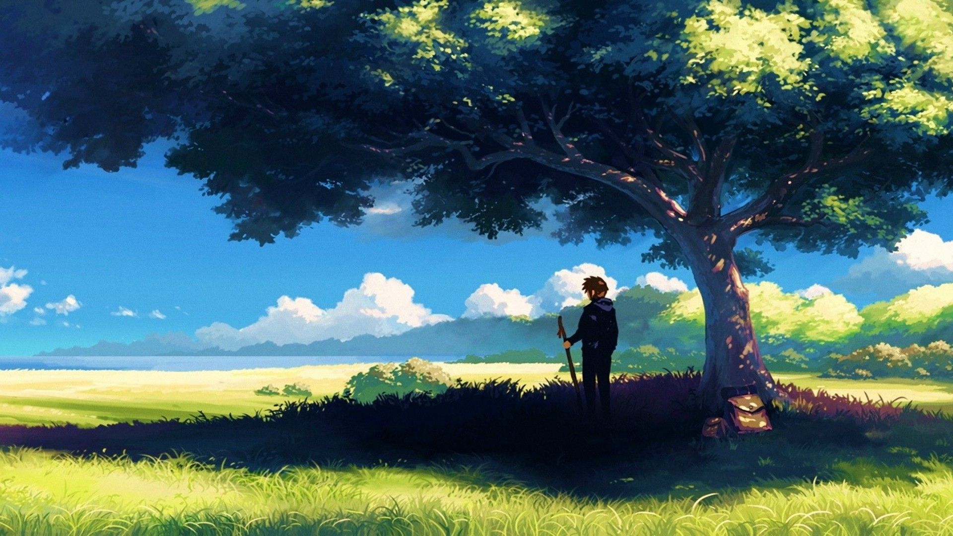 #sky, #nature, #grass, #trees, #anime, #anime boys