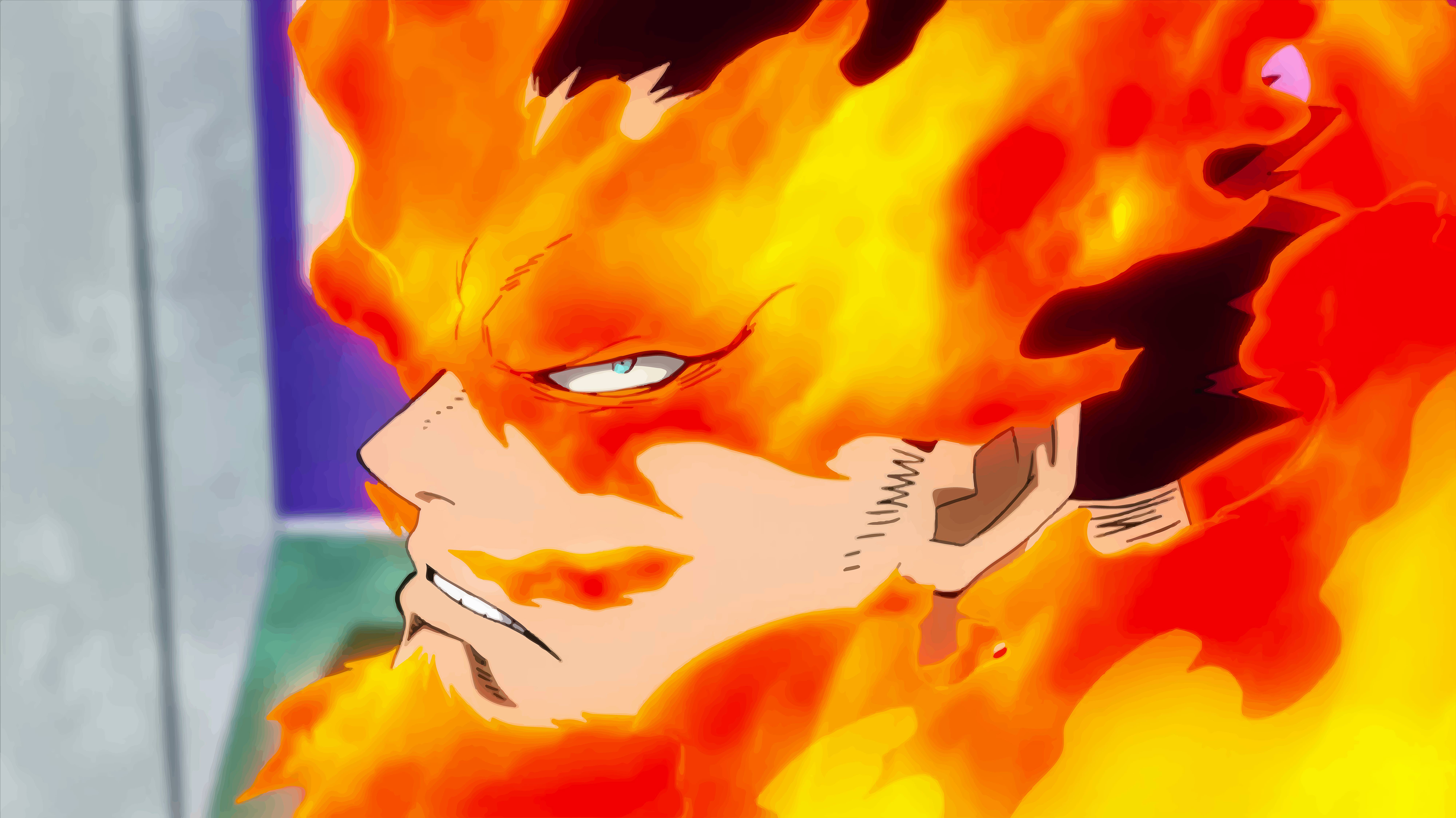 Endeavor glares at All Might from Boku no Hero Academia.