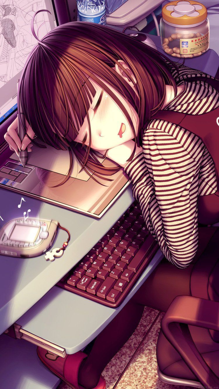 Kawaii Sleepy Anime Girl Wallpaper HD