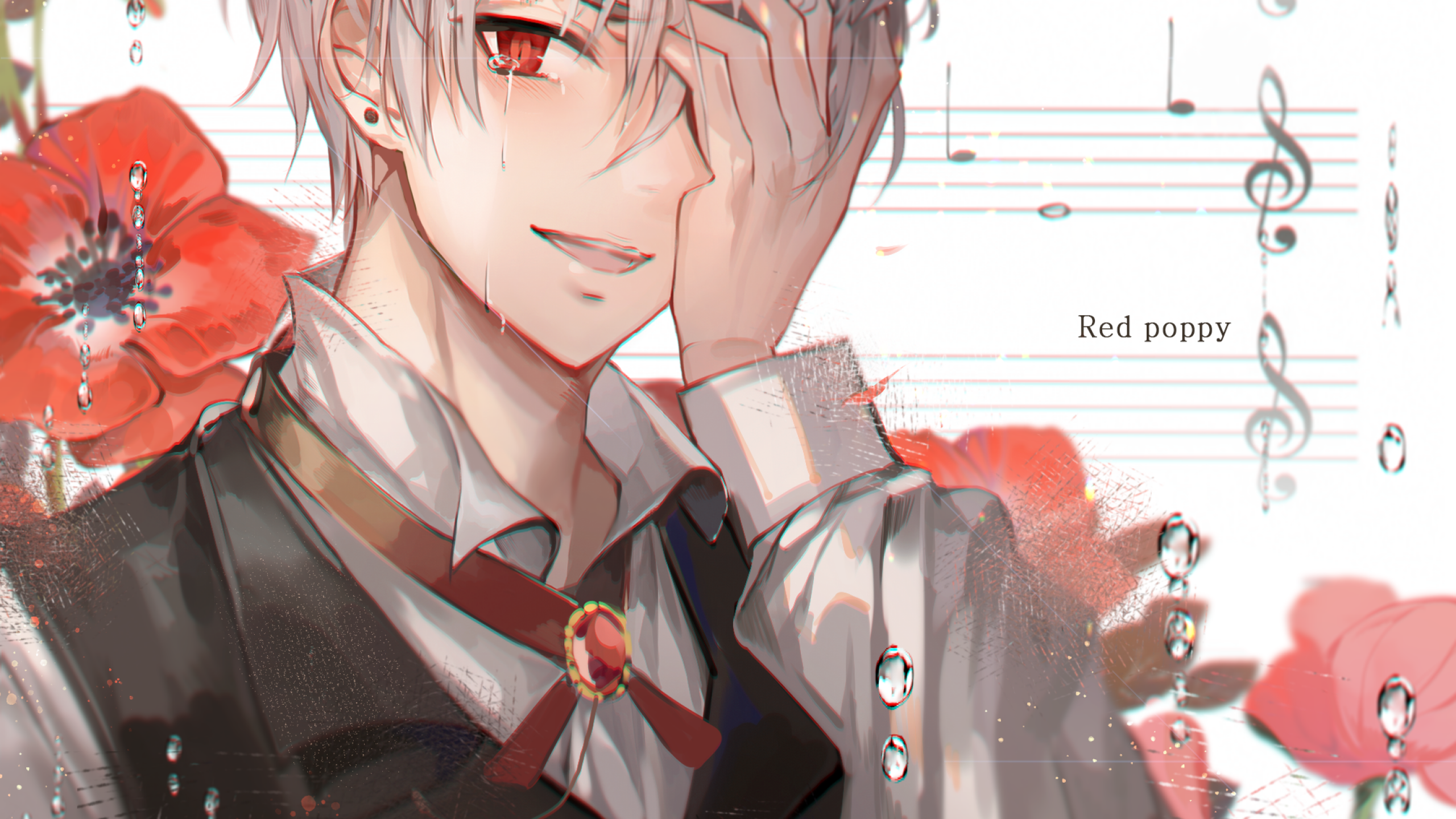 Download 2560x1440 Anime Boy, Crying, Red Eye, Tears, White Hair