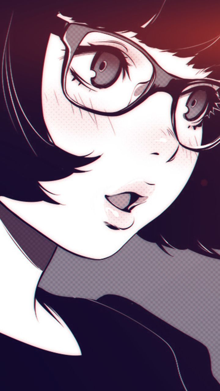 Anime Original Black Eyes Black Hair Blush Girl Glasses Short Hair