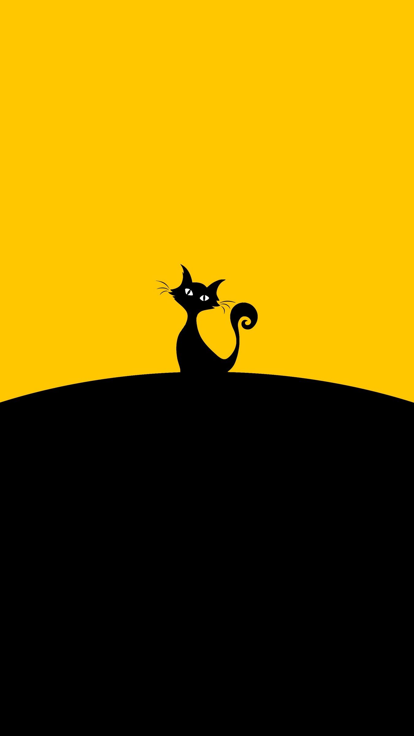 Download wallpapers 1350x2400 cat, silhouette, black, yellow