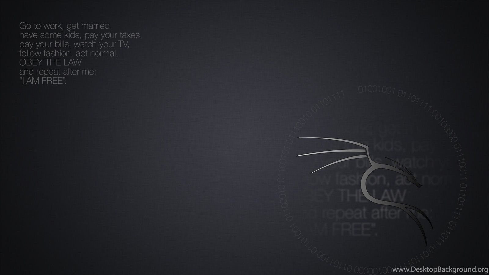 Kali Linux Wallpaper 'I Am Free' Desktop Background