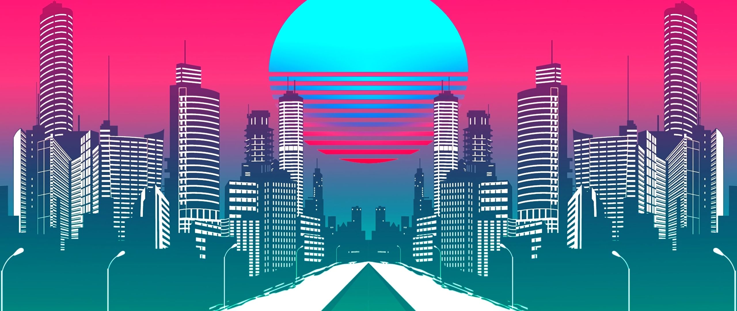 City Retrowave Synthwave Art 2560x1080 Resolution Wallpaper, HD Artist 4K Wallpaper, Image, Photo and Background